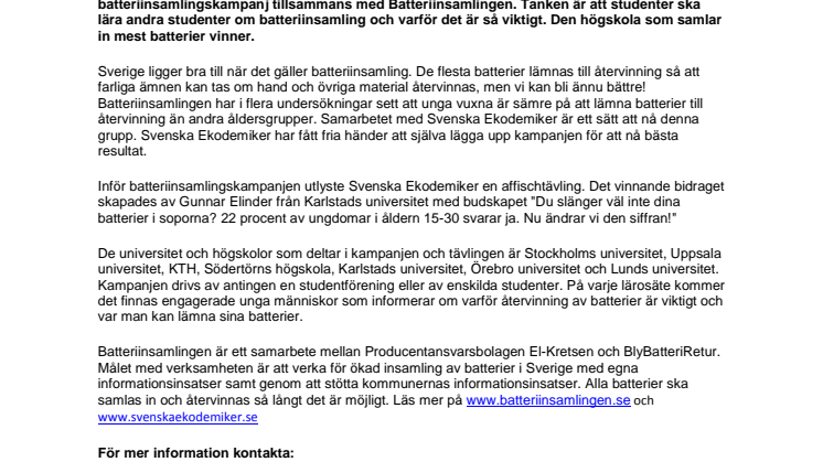 Högskolor tävlar i batteriinsamling