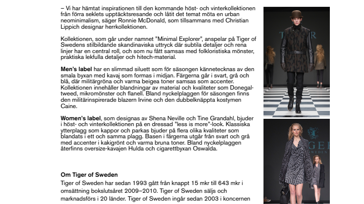 Tiger of Sweden på urbana äventyr i höst- och vinterkollektionen 2011