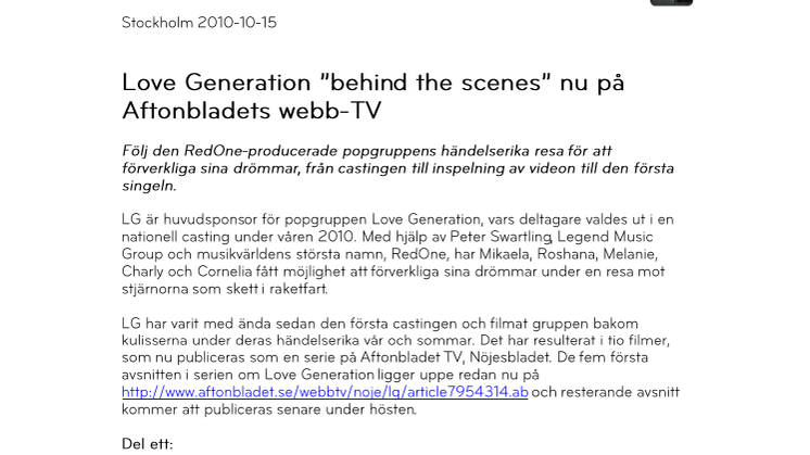 Love Generation ”behind the scenes” nu på Aftonbladets webb-TV