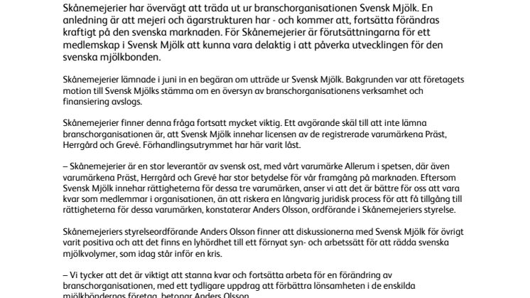 Skånemejerier stannar kvar i Svensk Mjölk