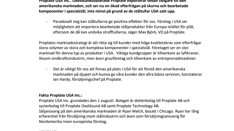 Proplate satsar i USA och öppnar bolag i Chicago