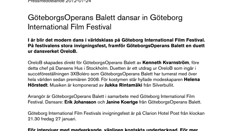 GöteborgsOperans Balett dansar in Göteborg International Film Festival