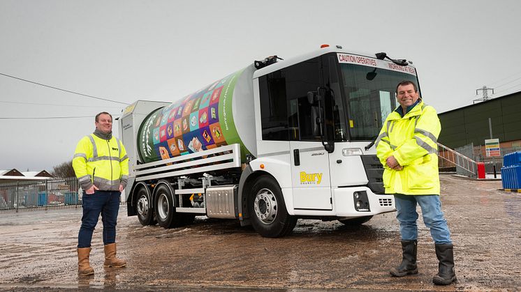 Carl Nieland, waste operations manager, and Councillor Alan Quinn with one of the new Rotopress vehicles.