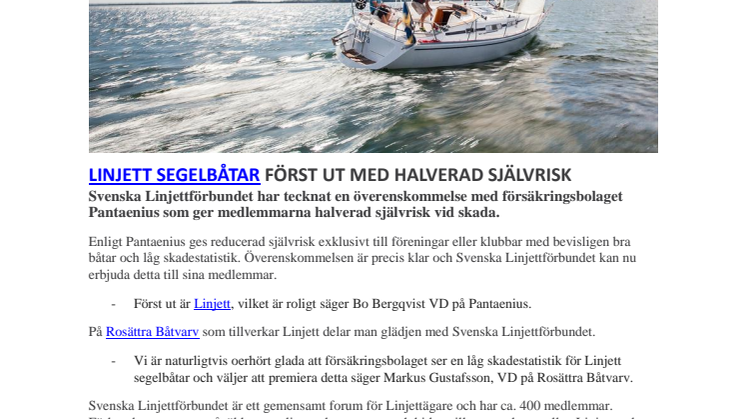 Linjett segelbåtar först ut med halverad självrisk