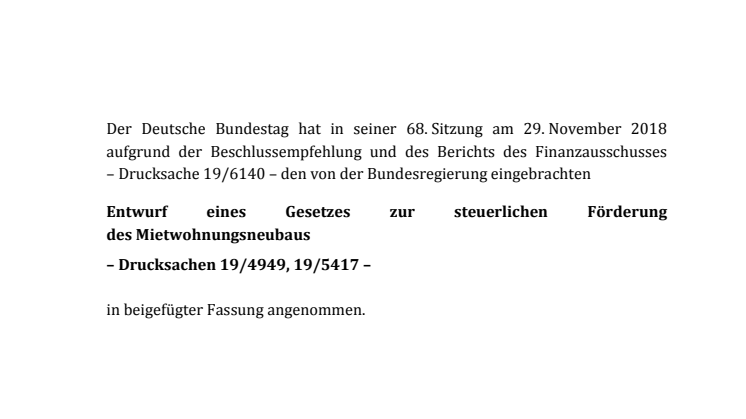 Sonderabschreibung für Mietwohnungsneubau