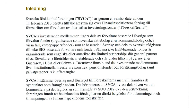 Remissyttrande Fi12-3251 Finansinspektionens föreskrifter om förvaltare av alternativa investeringsfonder