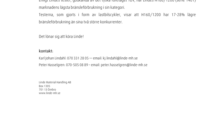 Nyhet från World of Material Handling - H160-180D - marknadens lägsta bränsleförbrukning