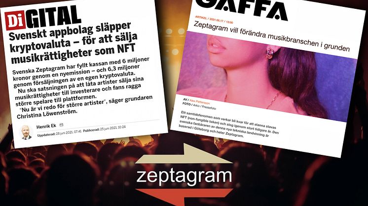 Zeptagram uppmärksammas i DI och GAFFA för att de släpper kryptovaluta för att sälja musikrättigheter som NFT