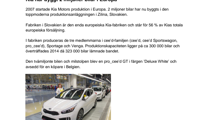 Kia har byggt 2 miljoner bilar i Europa