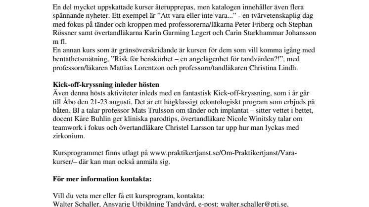 Nu är Praktikertjänsts fullmatade Kursprogram för hösten ute