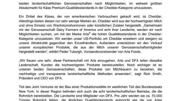 Arla und Dairy Farmers of America arbeiten künftig zusammen