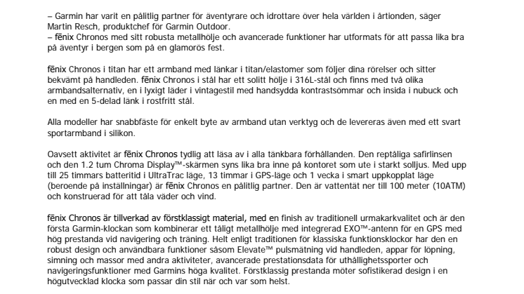Garmin® fēnix® Chronos  en sofistikerad klocka med GPS för idrottare och äventyrare 