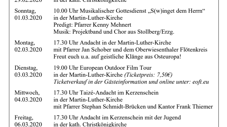 Veranstaltungen Kirche zur JWM 2020