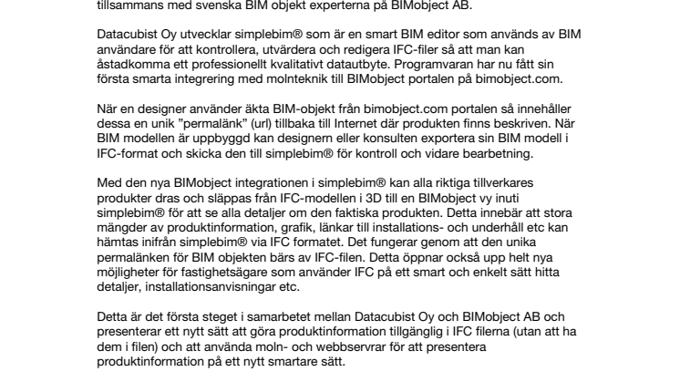 IFC experterna Datacubist Oy visar tekniska framsteg med BIMobject konceptet.