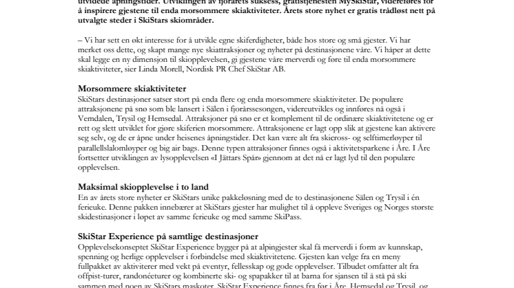 SkiStar AB: Vinterens nyheter - enda morsommere skiferie