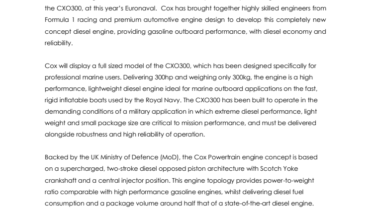 Cox Powertrain: Previews its Revolutionary New Diesel Outboard at Euronaval 2016
