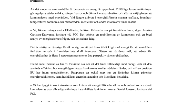Sverige bör satsa mer på energisäkerhet