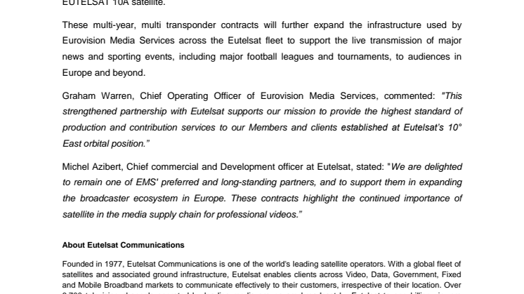 Eurovision Media Services and Eutelsat extend long-term partnership