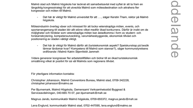 Malmö högskola och Malmö stad i samarbete för att stärka Malmö som mötesdestination
