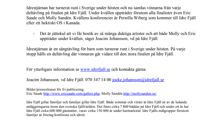 Idrestjärnan med Eric Saade och Molly Sandén