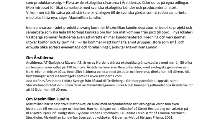 Maximillian Lundin produktansvaring på Årstiderna