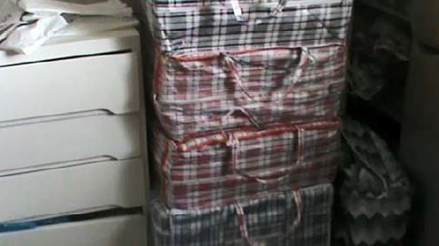 Laundry baskets with tobacco inside
