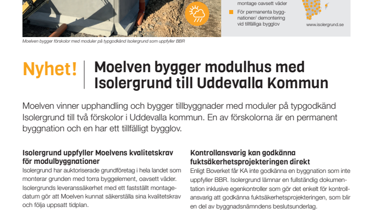 Uddevalla Kommun bygger modulhus med Isolergrund som uppfyller alla BBR-krav