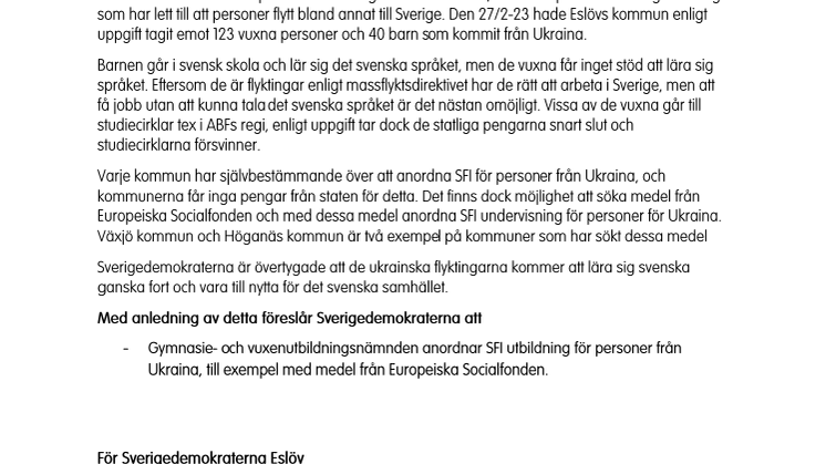 Initiativärende Sök medel från den Europeiska Socialfonden till utbildning av ukrainska flyktingar i det svenska språket.pdf
