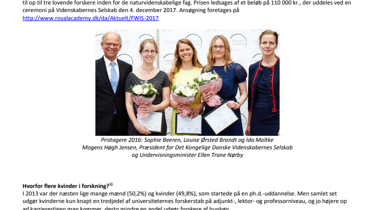 Nu kan der søges til L'Oréal-UNESCO For Women in Science priserne 2017