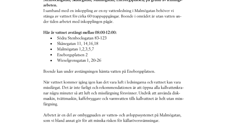 Vattenavstängning på Eneborg