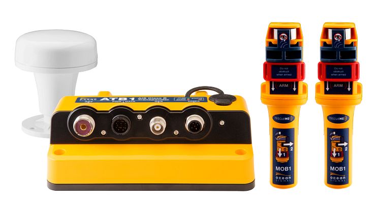 Ocean Signal’s ATB1 AIS kit: the ATB1 Class B AIS Transponder and two rescueME MOB1 man overboard beacons