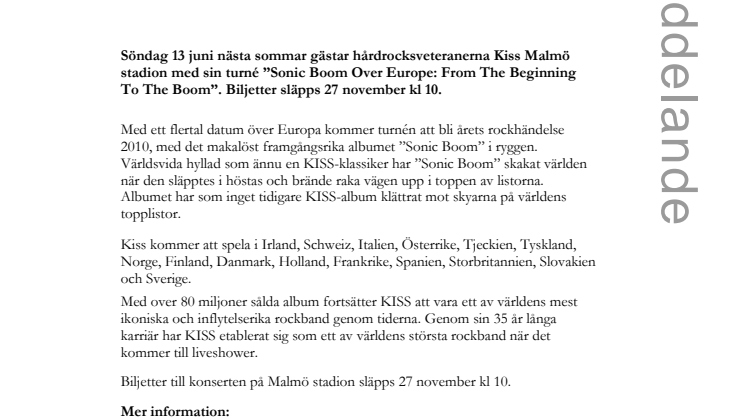 KISS till Malmö Stadion