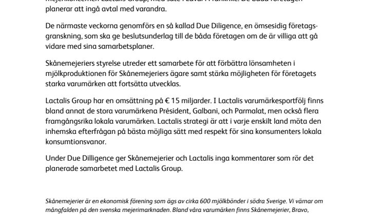 Skånemejerier förbereder samarbete med Lactalis Group