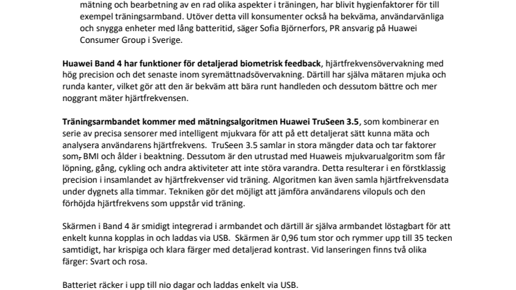 Huawei lanserar nytt träningsarmband - Huawei Band 4 
