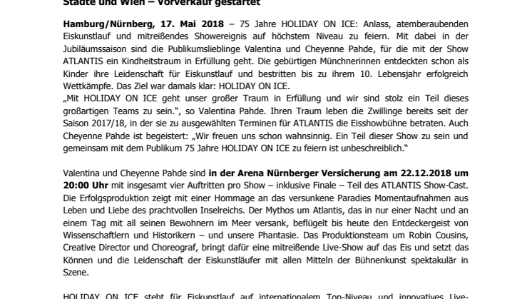 A dream comes true: Pahde-Zwillinge am 22.12.2018 mit HOLIDAY ON ICE Erfolgsshow ATLANTIS in Nürnberg 