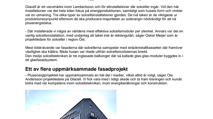 Glacell har installerat solcellerna på Stockholms första plusenergihus