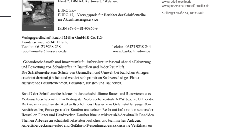 Gebäudeschadstoffe und Innenraumluft, Band 7
