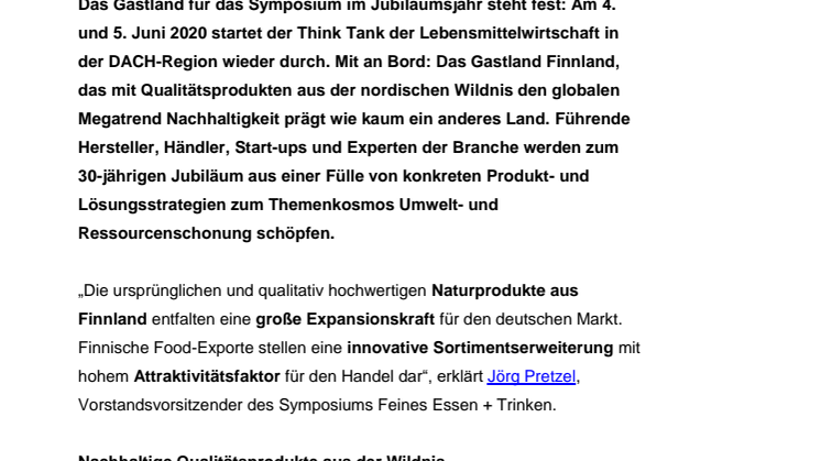 Wild Food: Symposium Feines Essen + Trinken begrüßt 2020 das Gastland Finnland 