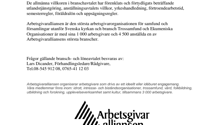Avtal klart för bransch Trossamfund och Ekumeniska Organisationer