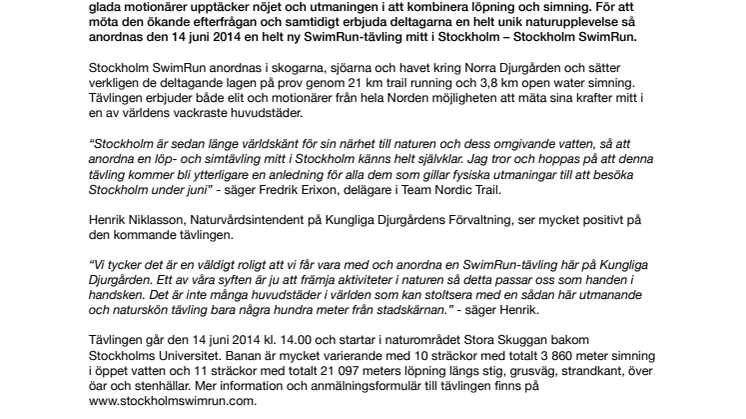 Premiär för Stockholm SwimRun  - Team Nordic Trail anordnar SwimRun-tävling mitt i Stockholm