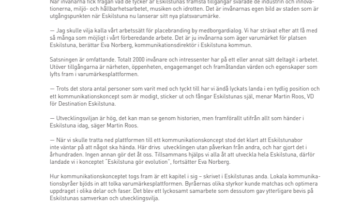 Eskilstuna gör Evolution - Eskilstuna lanserar ett nytt platsvarumärke.