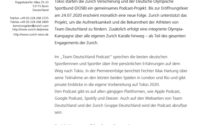 Zurich und DOSB starten gemeinsames Podcast-Projekt  