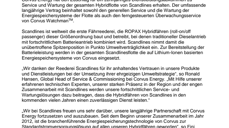 Corvus Energy unterschreibt Dienstleistungsvertrag für die größte Hybridflotte der Welt  
