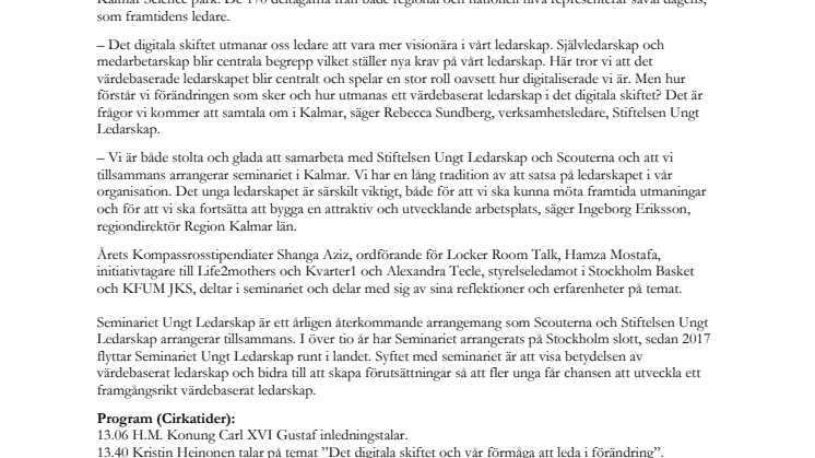 H.M. Konungen till Kalmar för Seminariet Ungt Ledarskap