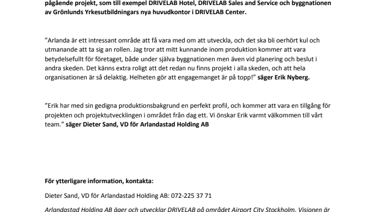 ​Arlandastad Holding AB förstärker för utvecklingen i Airport City Stockholm