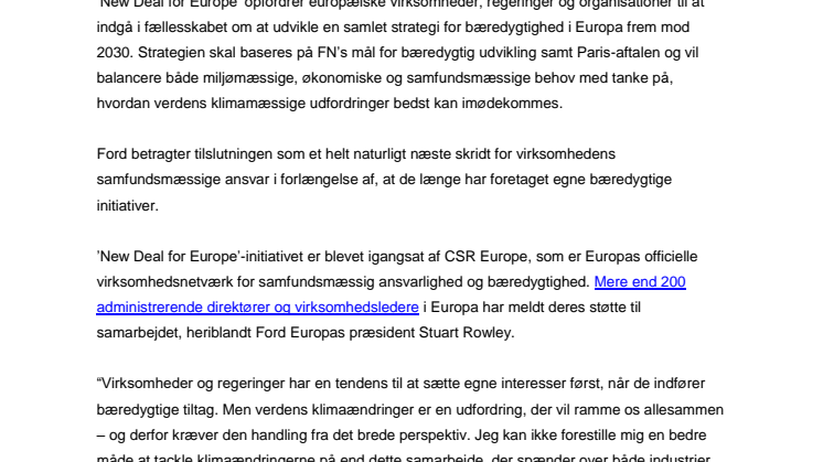 Ford støtter europæisk initiativ om en grønnere fremtid