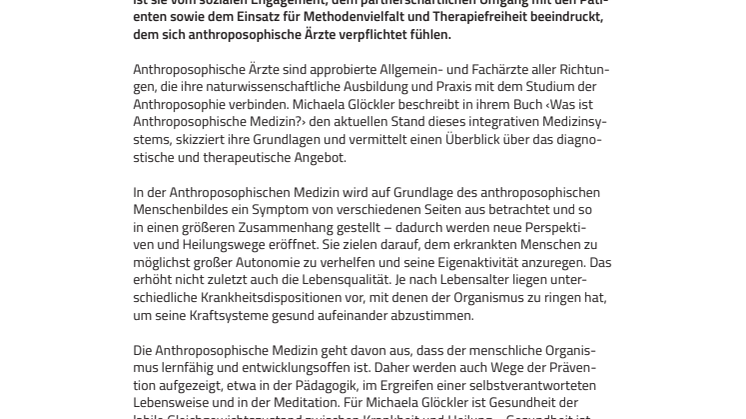 Lernfähig und entwicklungsoffen. Buch von Michaela Glöckler führt in die Anthroposophische Medizin ein