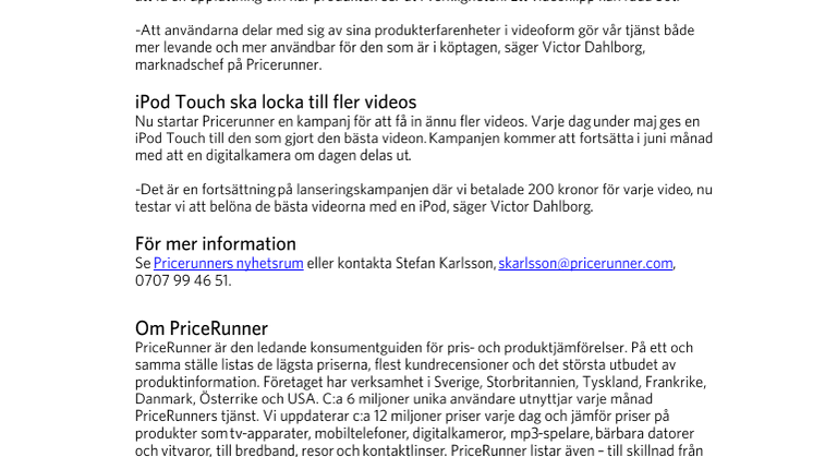 4 500 användarvideos på Pricerunner
