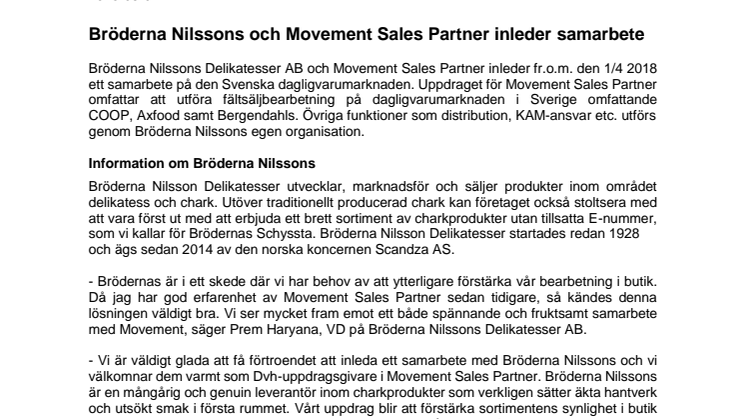 Bröderna Nilssons och Movement Sales Partner inleder samarbete