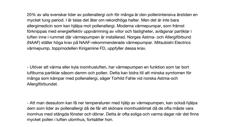 Värmepumpen hjälper mot pollenallergi